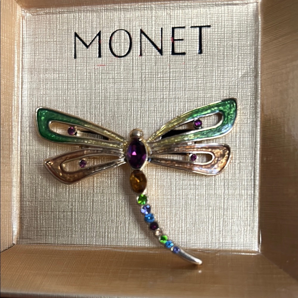 Monet Gold and Green Dragonfly Pin